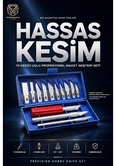 Tr Transformacion 13 Parça Profesyonel Hobi Bıçağı Seti Manyetik Kutulu Maket Deri Hassas Kesim Neşteri