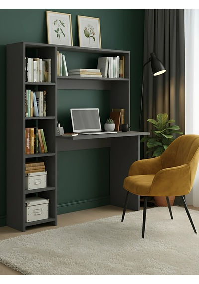 Premium Mdf Ürün Modern Kitaplıklı Çalışma Masası Raflı Öğrenci Ve Home Ofis Bilgisayar Masası Antrasit Premium Mdf Ürün Modern Kitaplıklı Çalışma Masası Raflı Öğrenci Ve Home Ofis Bilgisayar Masası Antrasit
