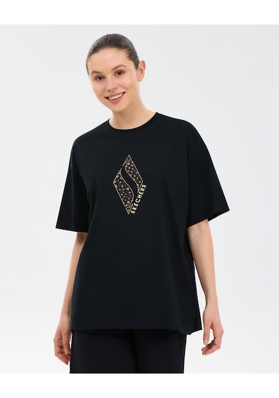 Skechers W Oversize Fit Graphic T-shirt Kadın Siyah Tshirt S2610050-3817