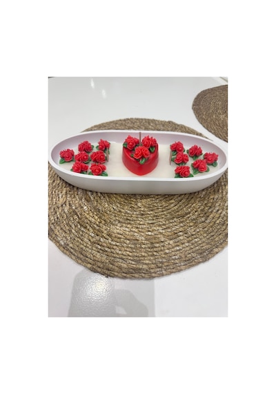 Sevgililer Günü Mum 30x15 Cm Tabak Kırmızı