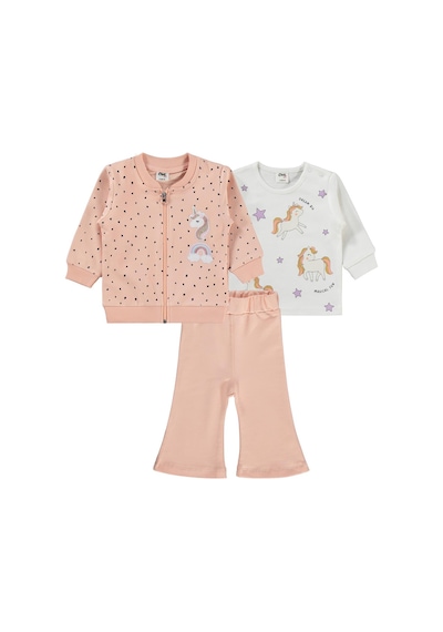 Civil Baby Unicorn Nakışlı Hırkalı 6-18 Ay Takım - Pudra