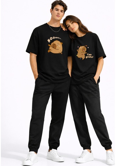 Nevermınd Sevgili Kombini Sevimli Ayı Baskılı Çift Tişört Oversize Unisex Partner Tişört 2'li Set Siyah Siyah Nevermınd Sevgili Kombini Sevimli Ayı Baskılı Çift Tişört Oversize Unisex Partner Tişört 2'li Set Siyah Siyah