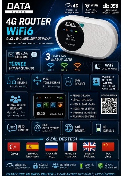 Dataforce M10 Pro Wifi 6 Sms Li Şarzlı Sim Kartlı Taşınabili Modem Tüm Operatör Uyumlu
