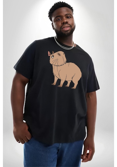 Angemiel Chispi Siyah Büyük Beden Erkek Kadın Unisex Basic Ön Baskılı Tişört Siyah