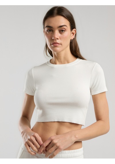 Everlast Ever Relaxed Rib Beyaz Kadın Crop Tişört Beyaz