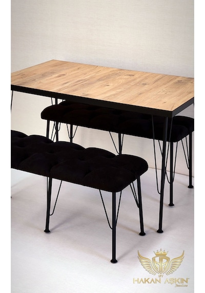 By Hakan Aşkın Metal Ayaklı 70x120 Cm Atlantik Çam Lux Masa Ve Bench Takımı 2024