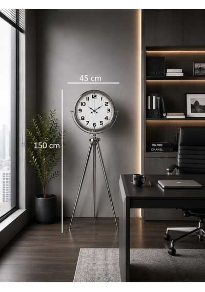 Büro Ev Ofis Dekoru İçin 150x45cm Silver Antiik Stil Tripod Ayaklı Saat Diğer
