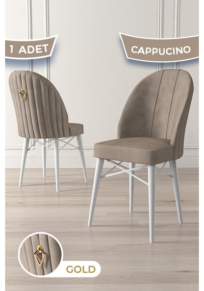 Canisa Ritim Serisi, Beyaz Gürgen Ayaklı 1.sınıf Babyface Ithal Kumaş Cappucino Sandalye Gold Halka 1 Adet Sandalye Cappucino Ayaklar Beyaz