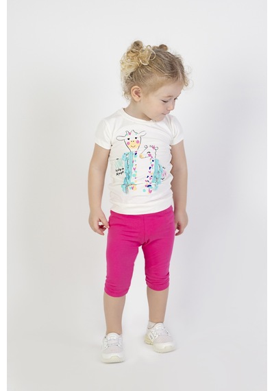 Harika Kids Kız Bebek Kaprili Kısa Kollu Zürafabaskı Yazlık Basic Alt-üst Takım 6-24 Ay 001