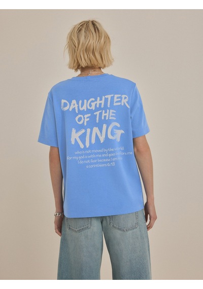 Uyguntarz Pamuklu Daughter Of The King Baskılı Oversize T-shirt Bebe Mavisi