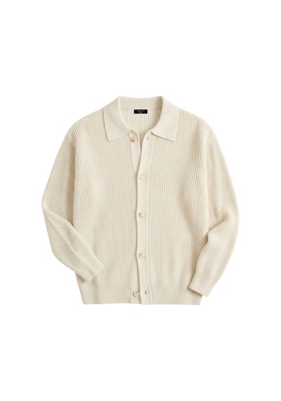 Genıus Store Erkek Hırka Oversize Kalıp Düğmeli Polo Yaka Triko Kazak Çekme/uzama Yapmaz Erkek-hırka Taş