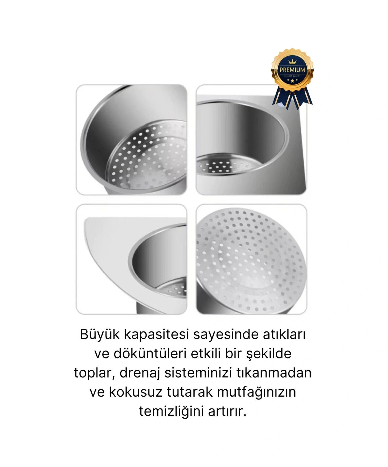 Premium Modern Paslanmaz Çelik Kuğu Tasarımlı Süzgeçli Asılabilen Tezgah Üstü Lavabo Drenaj Sepeti Standart