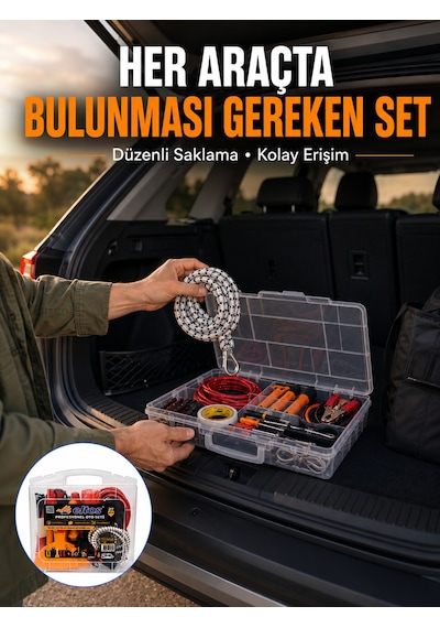 Tek 27 Parça Oto Güvenlik Ve Bakım Seti Şeffaf Taşıma Kutulu Araç Ekipman Çantasız Najmaddin