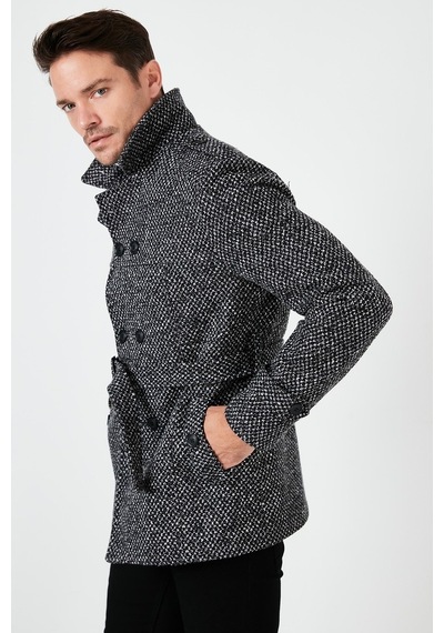 Buratti Slim Fit Cepli Pamuklu Kaşe Erkek Kaban 5841015 Siyah Noktalı