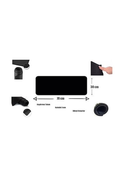 Appa Srf-888 Düz Siyah Oyuncu Mouse Pad 70X30 Cm Kaymaz Dikişli