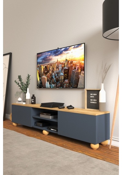 B3 Concept Nort Serisi Antrasit & Safir Meşe 2 Kapaklı Tv Ünitesi