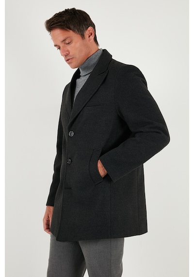 Buratti Slim Fit Apaş Yaka Astarlı Kaşe Erkek Kaban 584K1217 Füme