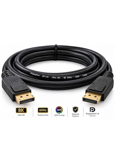 Molix Mx-2563 Displayport V1.4 3 Metre 8k 60hz / 1080p 300hz Altın Uçlu Dp Kablo