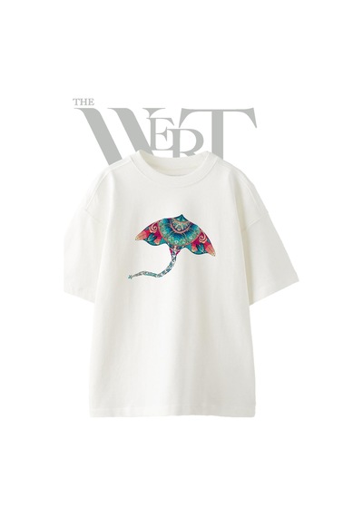 Thewert Mandalali Manta Ucurtma Tasarım Baskılı Ünisex Beyaz Oversize T-shirt