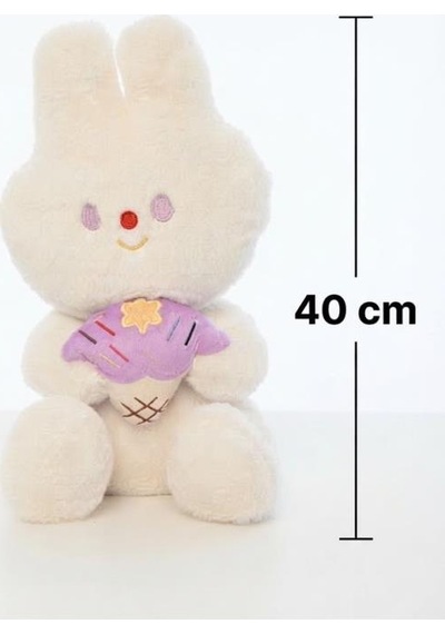 Sevimli Yumuşak Dondurmalı Peluş Tavşan 40 Cm Hayal Gücü Gelişimi Destekleyen Oyun Ve Uyku Arkadaşı Beyaz