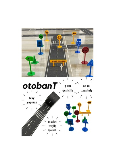 Otobant Eğitici Ve Eğlenceli Yol Yapım Bandı Ve Trafik Işaretleri 10'lu Set - Road Tape Oyun Bandı