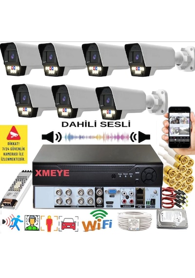 7 Li Sesli Araç İnsan Yüz Ve Hareket Algılayan 5 Mp Lens 9 Warm Led Gece Renkli Kamera Seti 5909ws