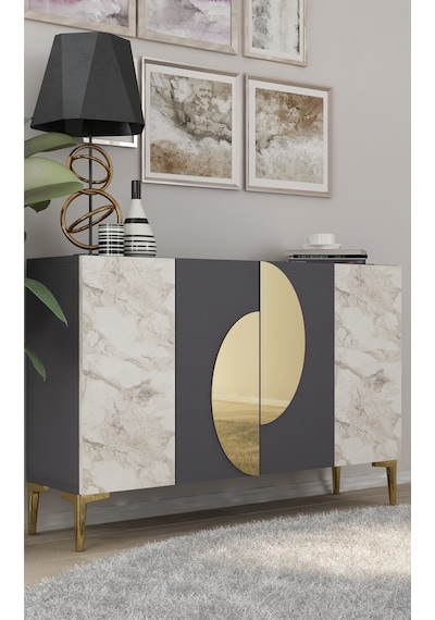 Ka120 Afra Konsol, Çok Amaçlı Dolap, Kahve Köşesi, Tv Sehpası Antrasit-efesmermer-gold Antrasit - Efes Mermer - Gold Ka120 Afra Konsol, Çok Amaçlı Dolap, Kahve Köşesi, Tv Sehpası Antrasit-efesmermer-gold Antrasit - Efes Mermer - Gold