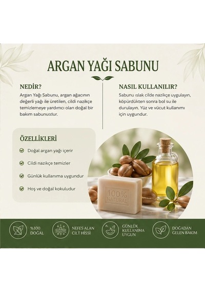 Argan Yağı Sabunu Doğal El Yapımı 100g-3 Adet Karışık