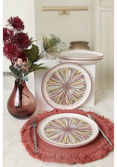 Keramika Serene Flower Nordıc Pasta Tabağı 22 Cm 4 Adet 22983 Çok Renkli