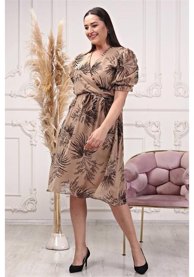 Dip Moda Kadın Astarlı Büyük Beden Şifon Elbise Dpnb80621 Camel