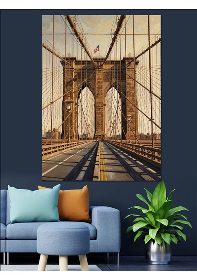 Ahşap Tablo Brooklyn Köprüsü Ve Şehir Yolu