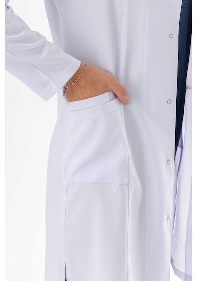 Spor Yaka Uzun Boy Kadın Doktor Önlüğü Alpaka Kumaş Beyaz Bko007 Beyaz