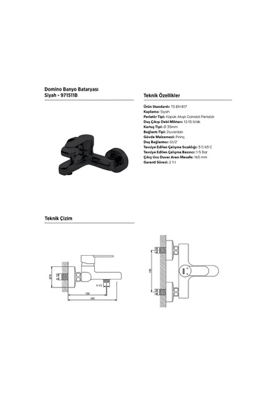 Newarc 971511B Domino Banyo Bataryası Siyah