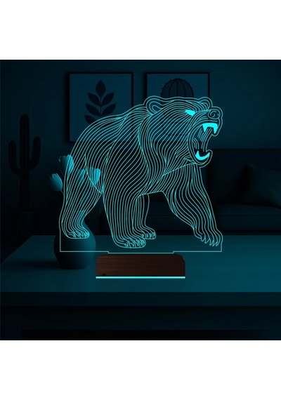 Luvivia Ayı Bear Tasarım 3d Lamba - Masa Gece Lambası Şeffaf