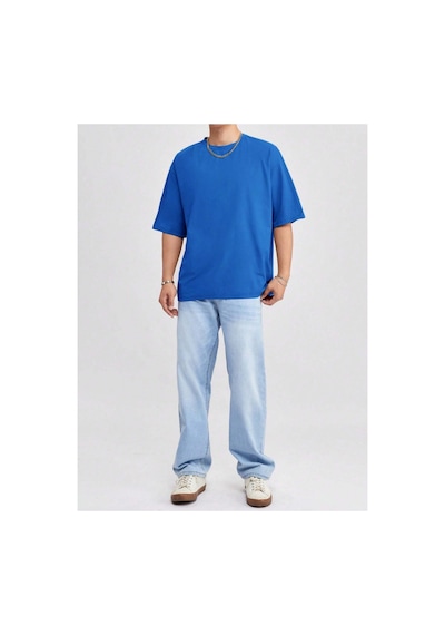 Tarz Cool Erkek Bisiklet Yaka %100 Pamuk T-shirt Saks