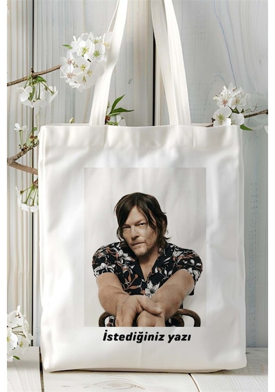 Art Hediye Norman Reedus Baskılı Bez Çanta Kişiye Özel Model 3 Çok Renkli