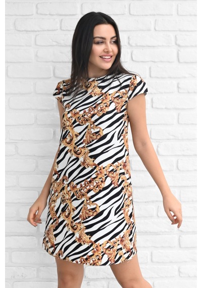 Koza Butik Kadın Desenli Kısa Kollu Elbise 5167-23 001