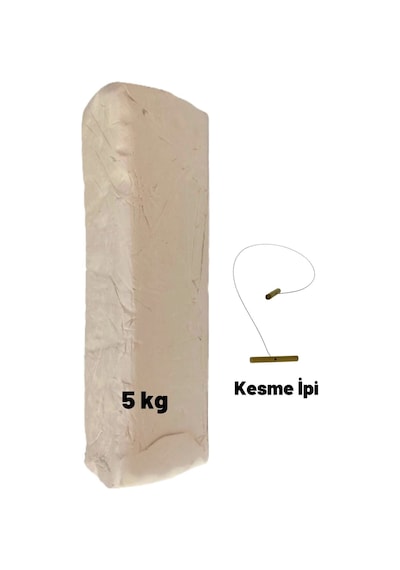 Beyaz Seramik Hamuru, Doğal Kil Çamuru, Oyun Hamuru, 5 Kg, Çamur Kesme Teli-ipi