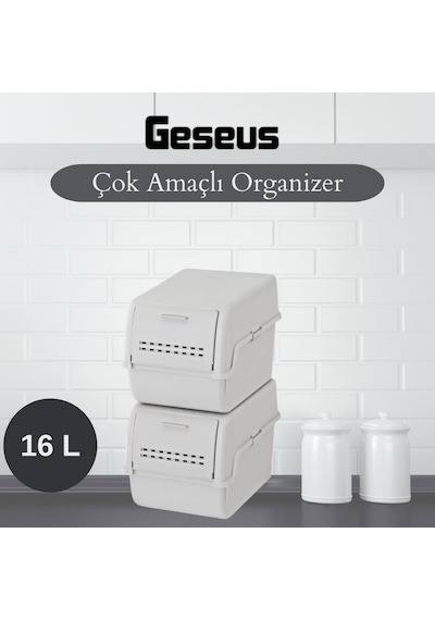 Geseus Motek 8 Lt Organizer 2 Li Çok Amaçlı Kapaklı Saklama Kutusu Beyaz