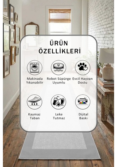 Yıkanabilir Yolluk 128 Açık Gri