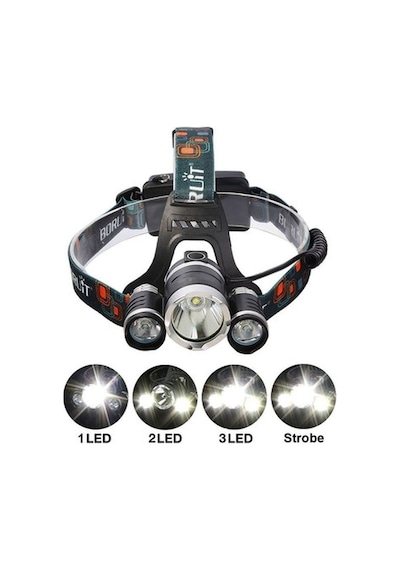 Boruit T6 Kafa Feneri 5000 Lumens 3xcree Xm-t6+2r5 Lamba Led Kamp Lambası Çok Renkli 74091618