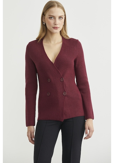 Maskülen Kruvaze Triko Ceket - Bordo Bordo