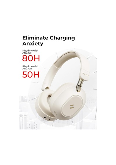 H668bt Anc Bluetooth Kulaküstü Kulaklık - 80 Saat, Anc, Çift Cihaz Desteği, Hi-res Audio Bej