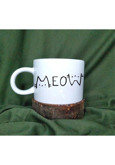 Kedili Meow Kahve Fincanı Duble Türk Kahve Fincanı 150 Ml Porselen Lüks Fincan Beyaz