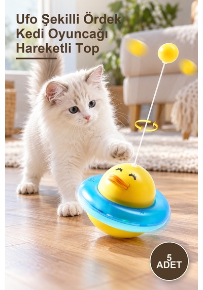 5 Adet Ufo Şekilli Ördek Kedi Oyuncağı Hareketli Top