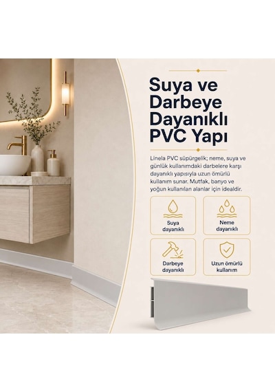Linela Suya Dayanıklı Pvc Süpürgelik 8 Cm - Gri - Lnl414