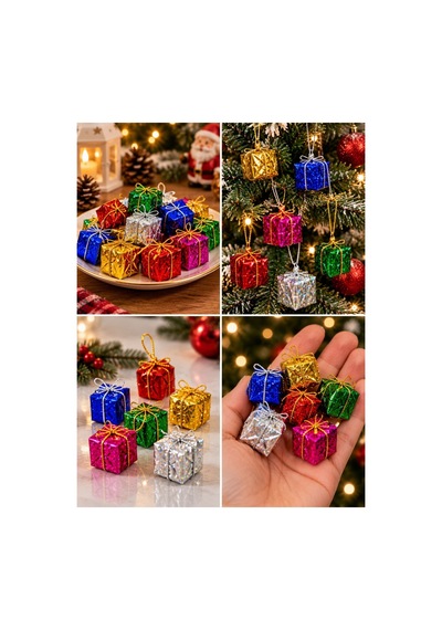 Yeni Yıla Özel 24 Parça Mini Yılbaşı Noel Çam Ağacı Hediye Paketi Süsü Karışık Renkli 24'lü Set 3 Cm Diğer