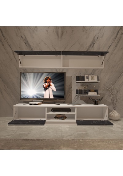Decoraktiv Eko 5b Mdf Dvd Tv Ünitesi Tv Sehpası Beyaz - Siyah Mermer