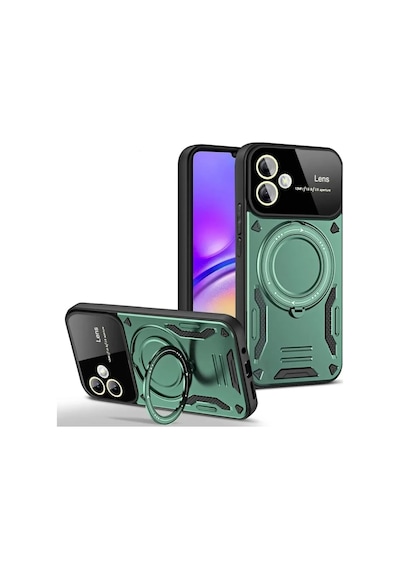Samsung Galaxy A05 Uyumlu Kılıf Joy Lens Standlı Kapak - Koyu Yeşil