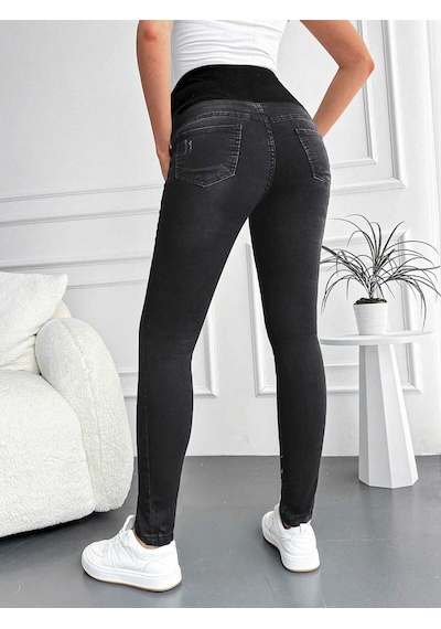 Kene Jeans Kadın Füme Hamile Esnek Karın Bantlı Tırnaklı Dar Paça Jeans Pantolon